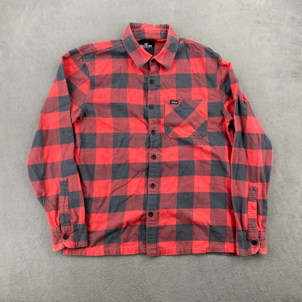 Hollister Mens Red Black Buffalo Plaid Flannel Button Down Shirt Small 325S2329